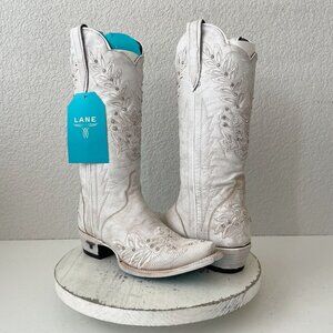 Lane DESTINY Womens Cowboy Boots 6.5 White Leather Western Cowgirl Bridal Tall